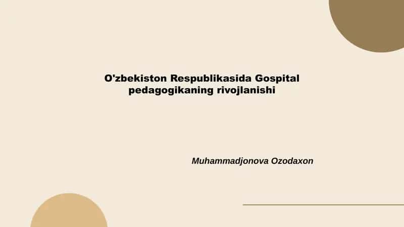 O'zbekiston Respublikasida Gospital pedagogikaning rivojlanishi 1