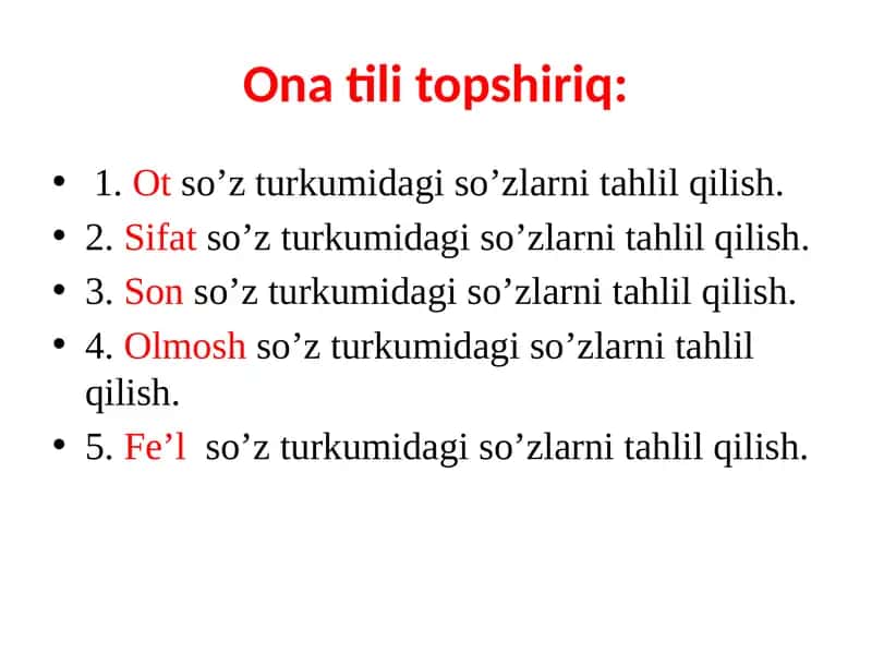 otso’z turkumi da so’zlar ni tahlil qilish 1
