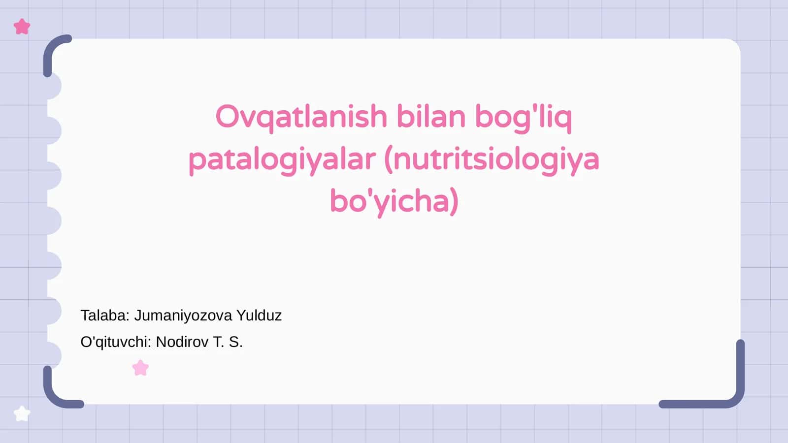 Ovqatlanish bilan bog'liq patalogiyalar (nutritsiologiya bo'yicha) 1