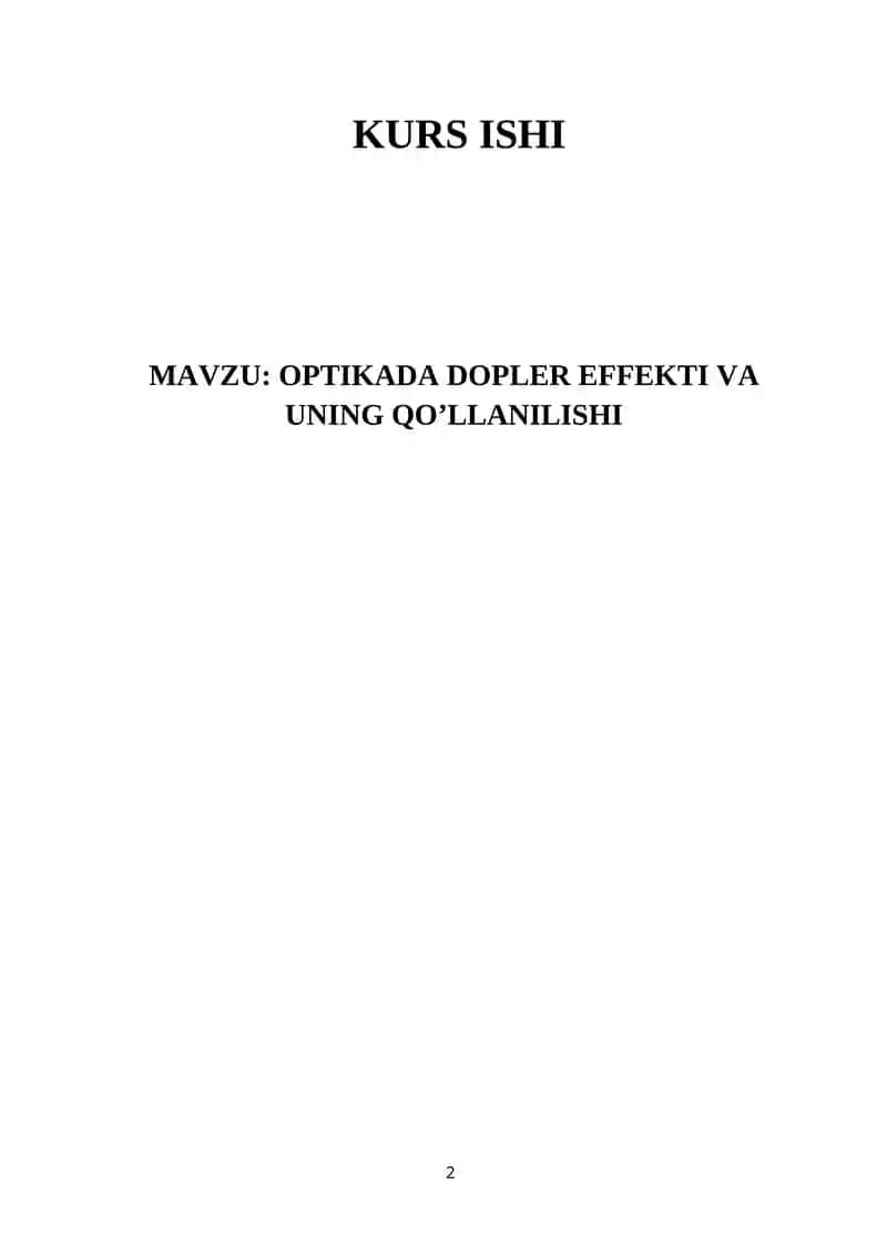 OPTIKADA DOPLER EFFEKTI VA UNING QO’LLANILISHI 1
