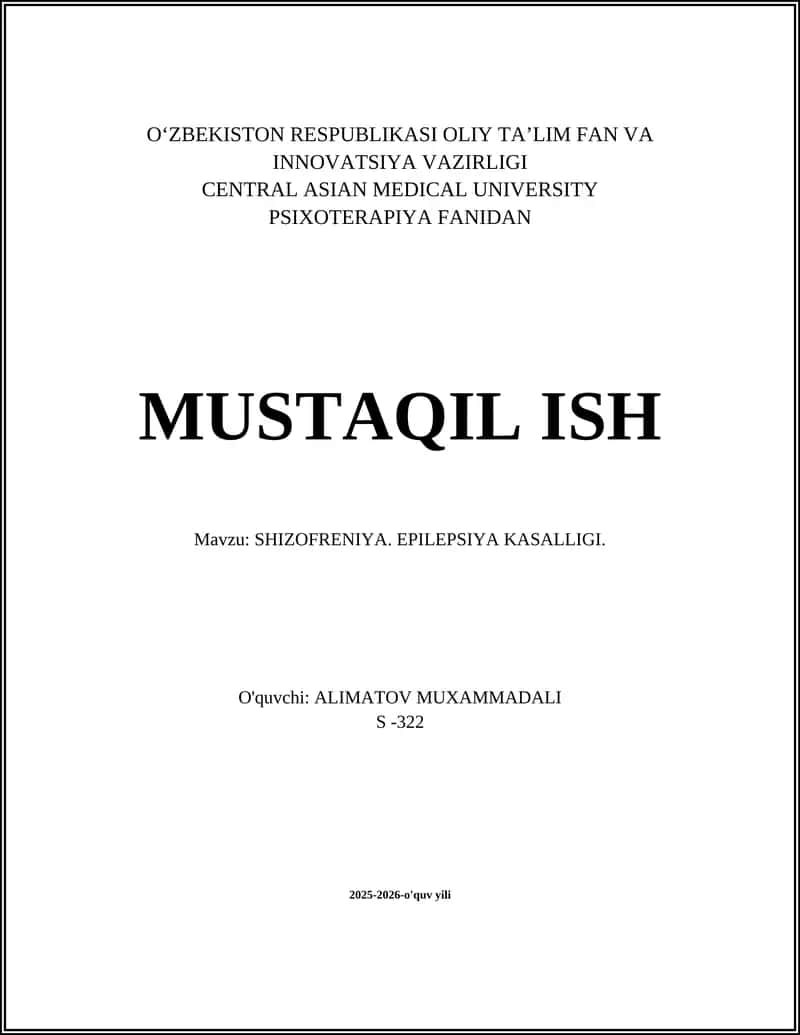 SHIZOFRENIYA. EPILEPSIYA KASALLIGI 1