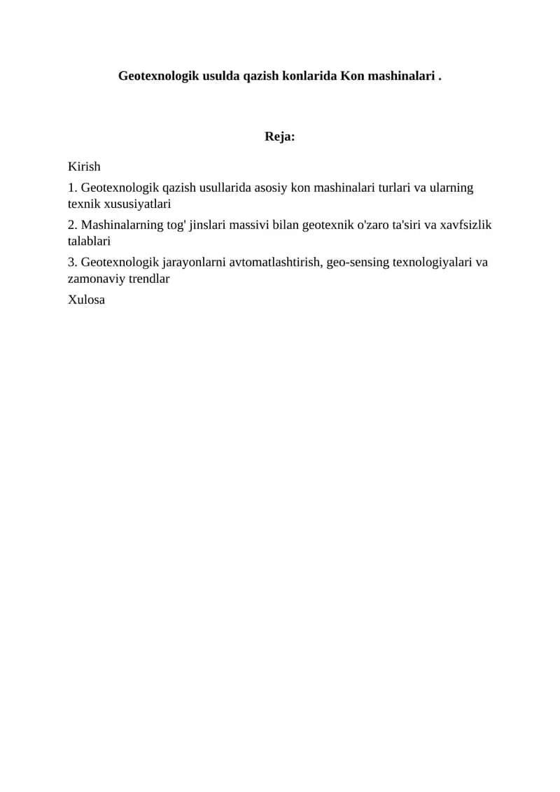 Geotexnologik usulda qazish konlarida Kon mashinalari 1