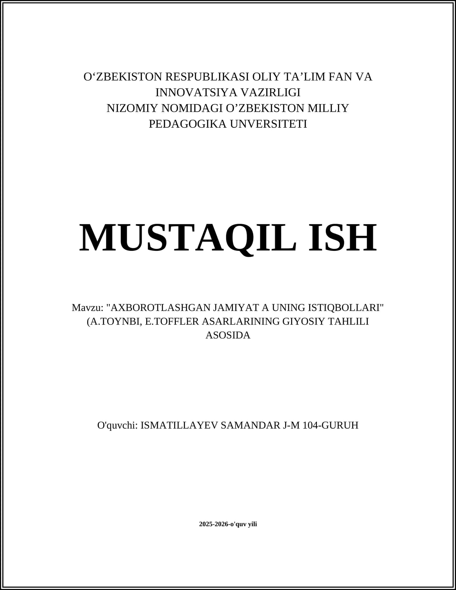 "AXBOROTLASHGAN JAMIYAT A UNING ISTIQBOLLARI" 1