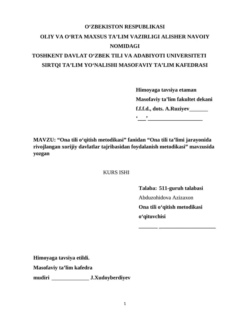 Ona tili ta’limi jarayonida rivojlangan xorijiy davlatlar tajribasidan foydalanish metodikasi 1