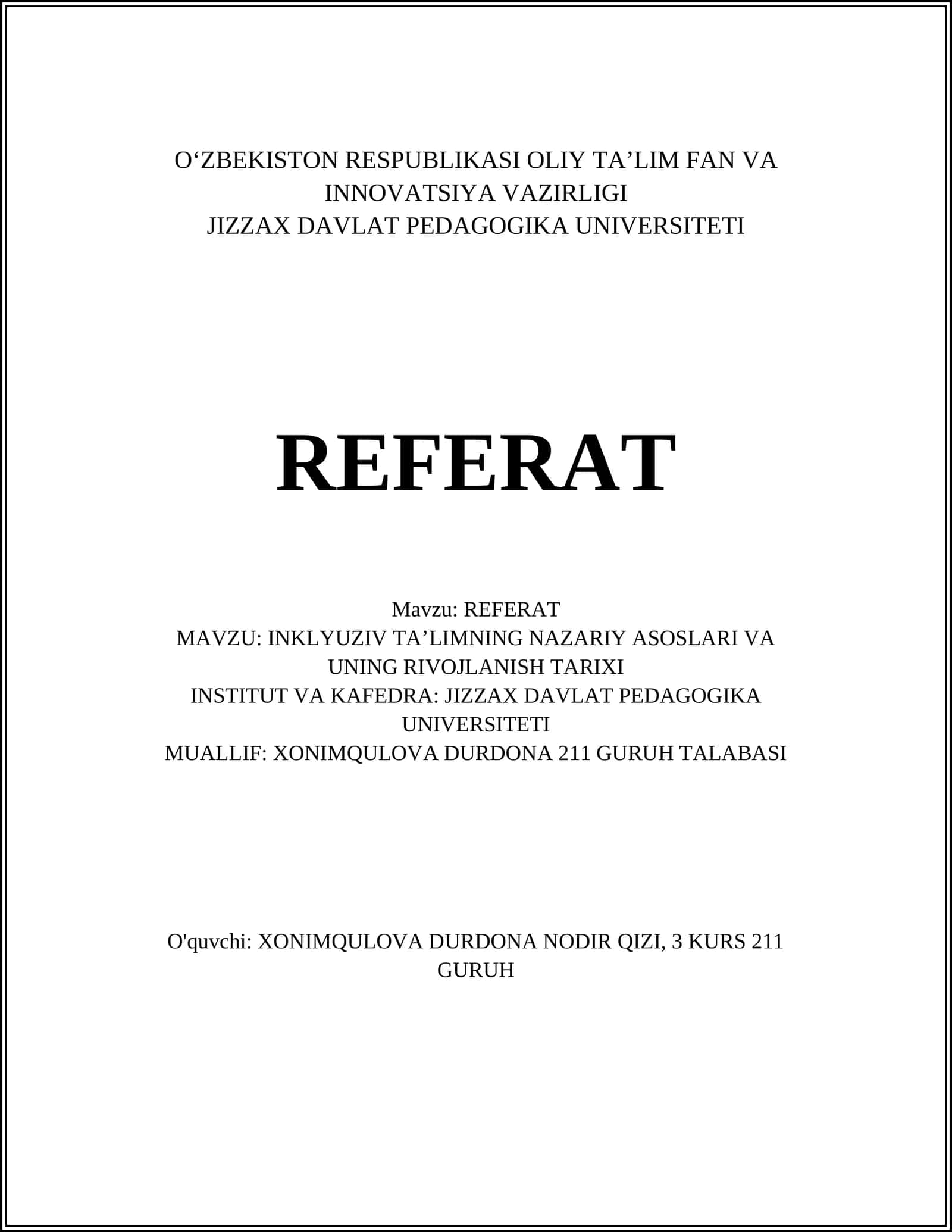 INKLYUZIV TA’LIMNING NAZARIY ASOSLARI VA UNING RIVOJLANISH TARIXI 1