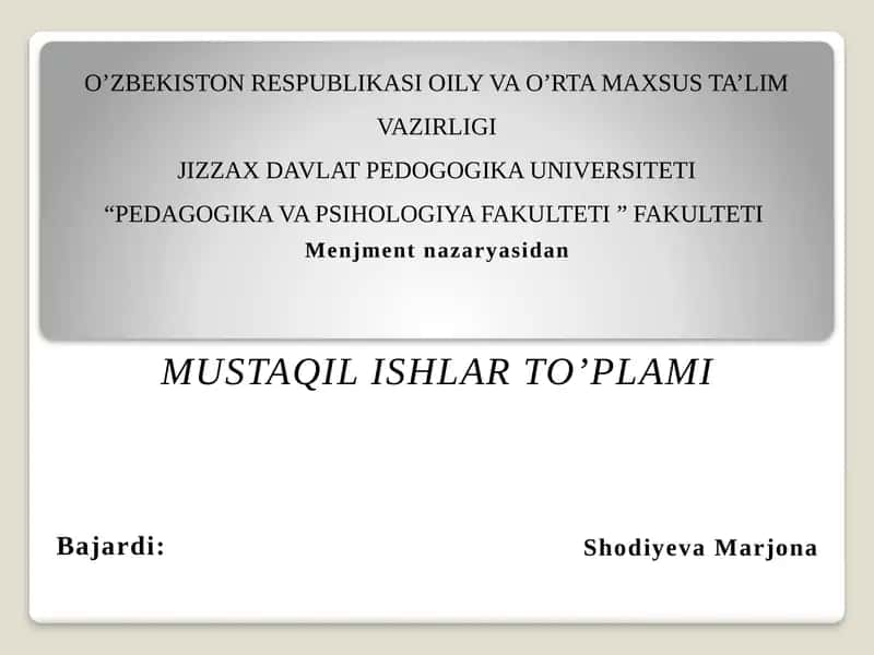 Menejment madaniyati va uslublari 1