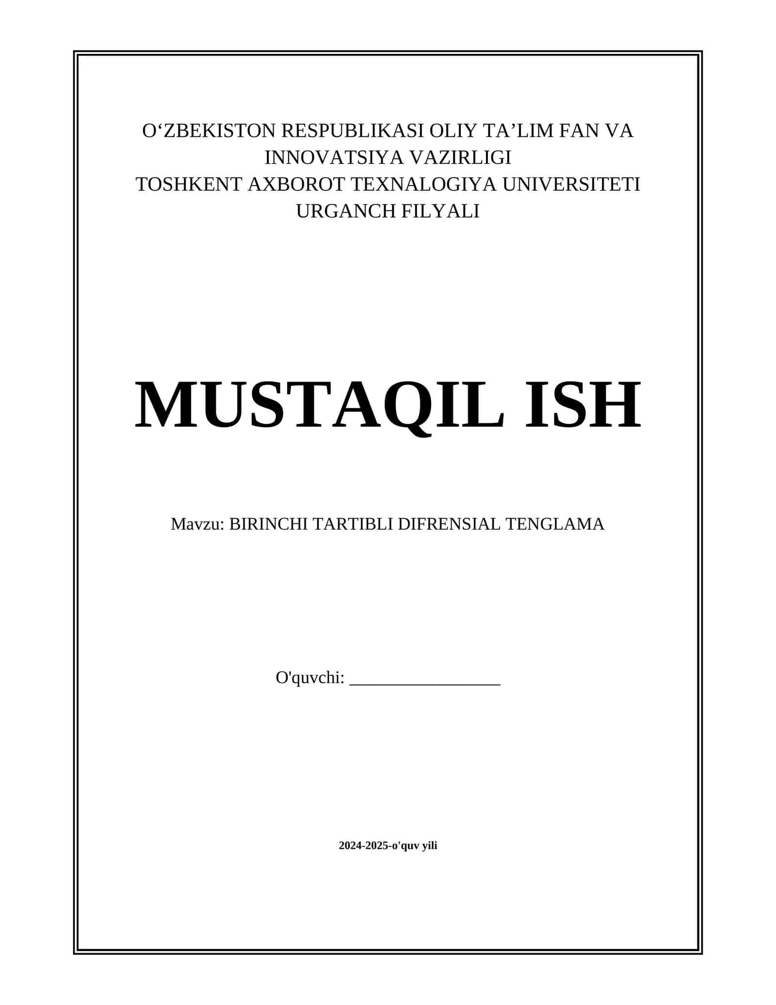 BIRINCHI TARTIBLI DIFRENSIAL TENGLAMA 1