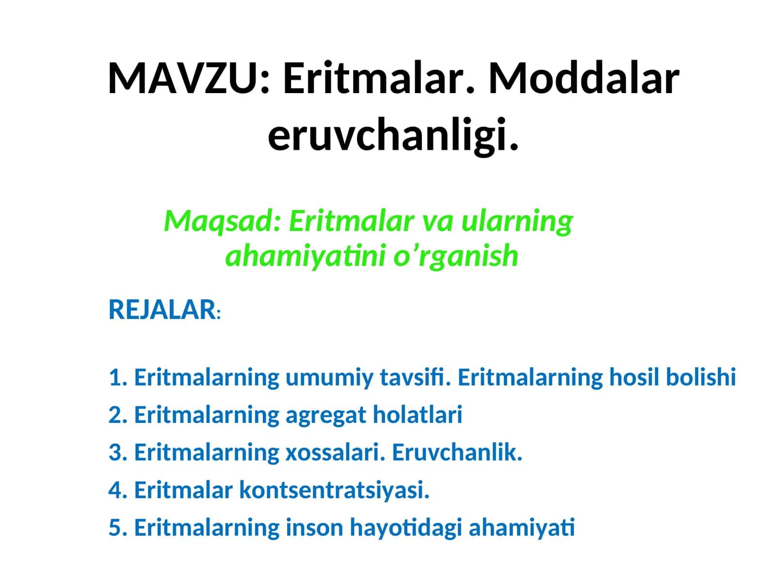 Eritmalar. Moddalar eruvchanligi 1