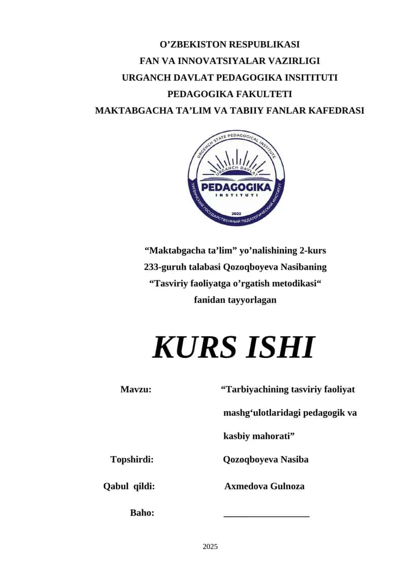 “Tasviriy faoliyatga o’rgatish metodikasi“ 1