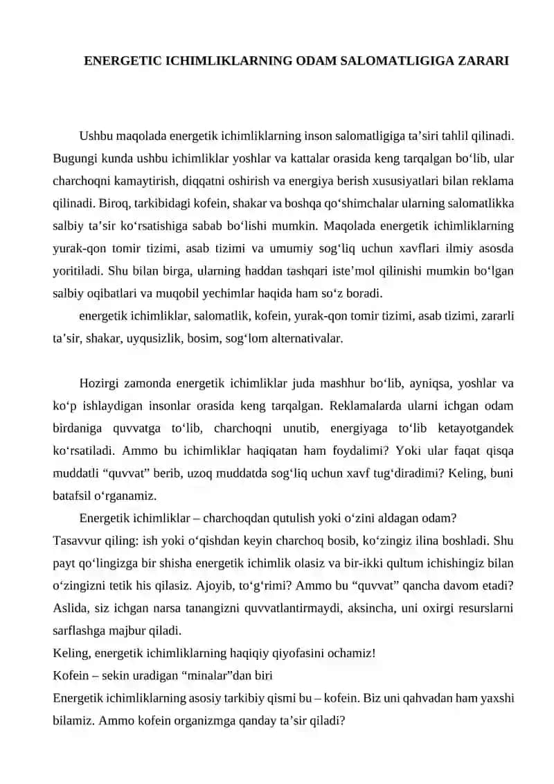 ENERGETIC ICHIMLIKLARNING ODAM SALOMATLIGIGA ZARARI 1