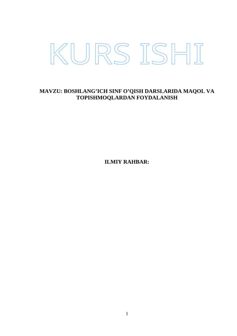 Boshlang’ich sinf o’qish darslarida maqol va topishmoqlardan foydalanish 1