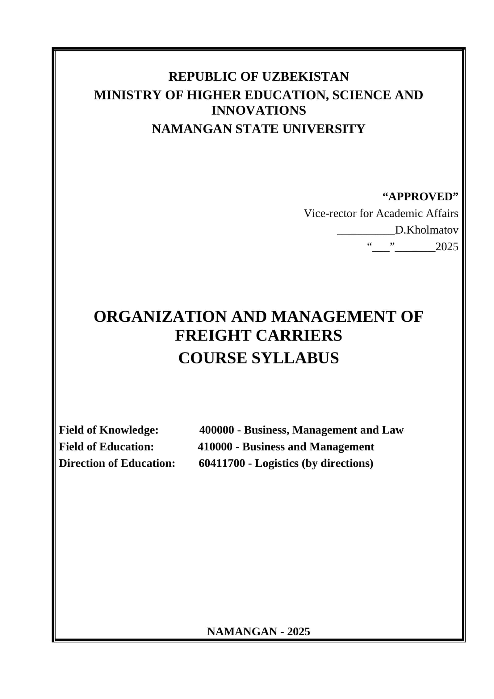 Organization and Management of Freight Carriers 1