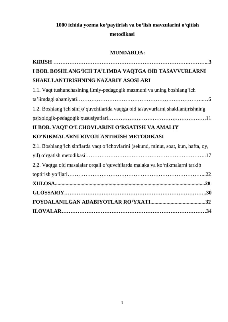 Vaqtga oid tasavvurlarni tarkib toptirish, vaqt o‘lchovlarini o‘rgatish hamda tegishli malaka va ko‘nikmalarni tarkib toptirish metodikasi 1