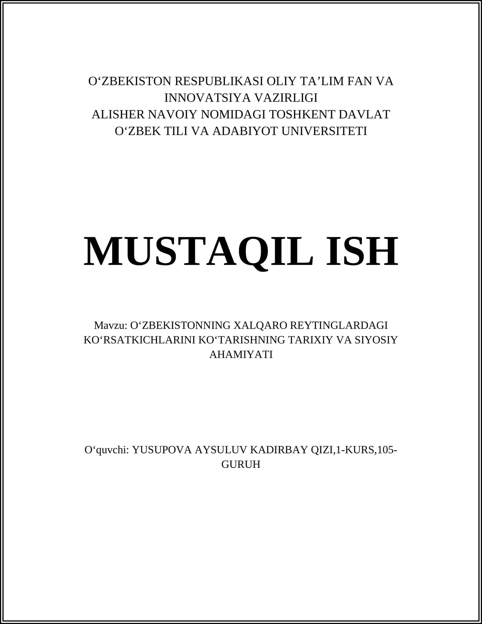 Oʻzbekistonning Xalqaro Reytinglardagi Koʻrsatkichlarini Koʻtarishning Tarixiy va Siyosiy Ahamiyati 1