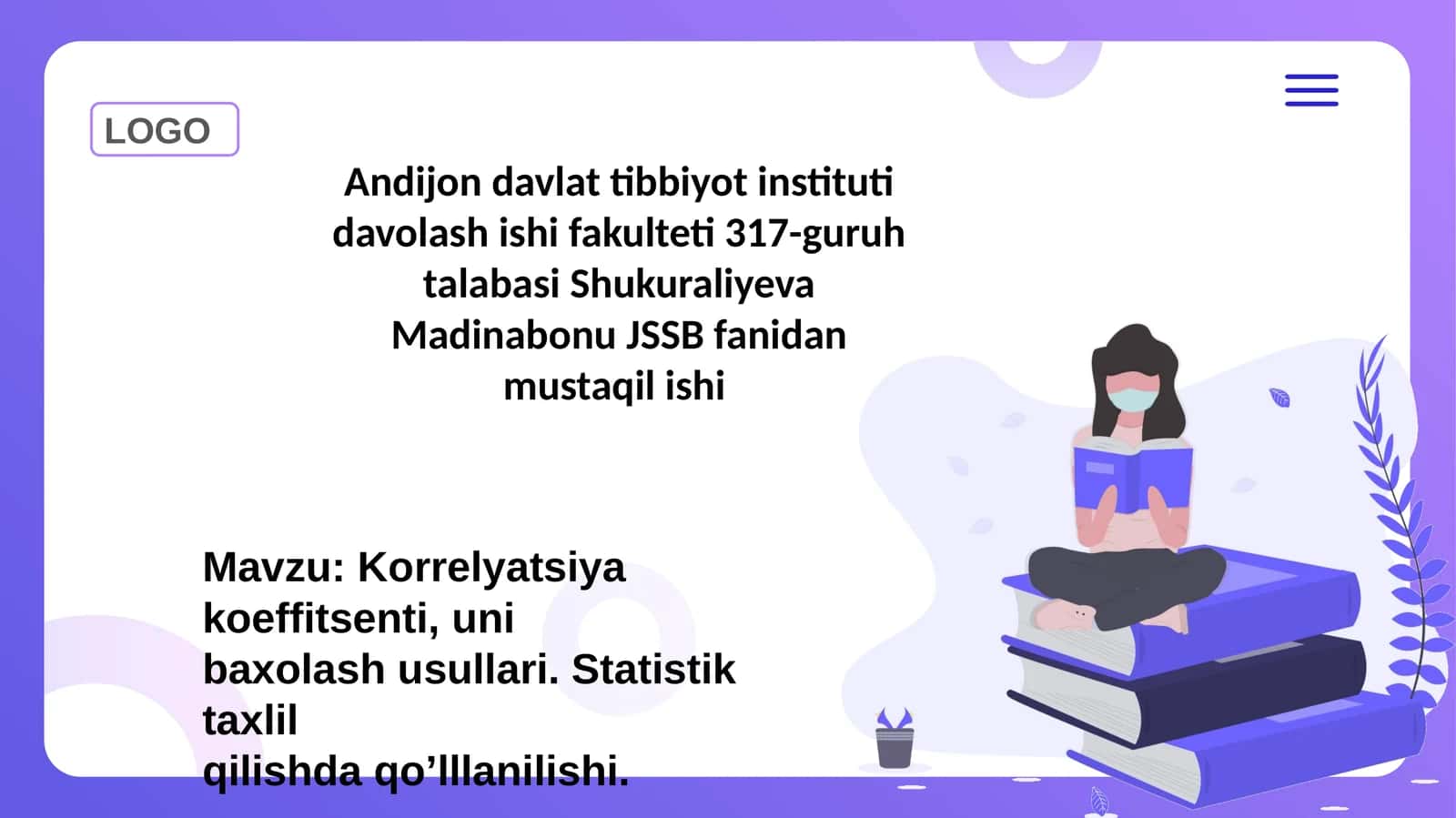 Korrelyatsiya koeffitsenti, uni baxolash usullari. Statistik taxlil qilishda qoʼlllanilishi 1