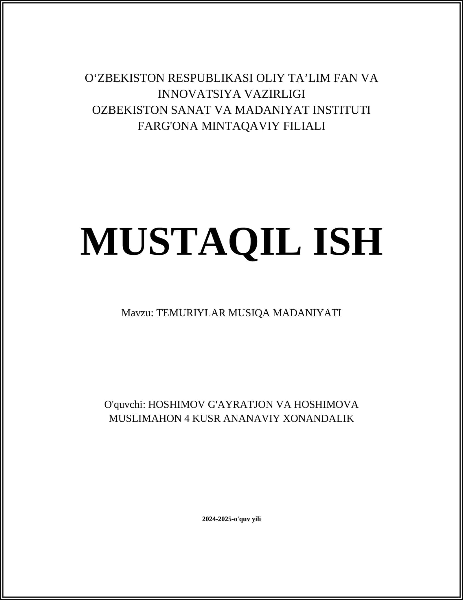 TEMURIYLAR MUSIQA MADANIYATI 1
