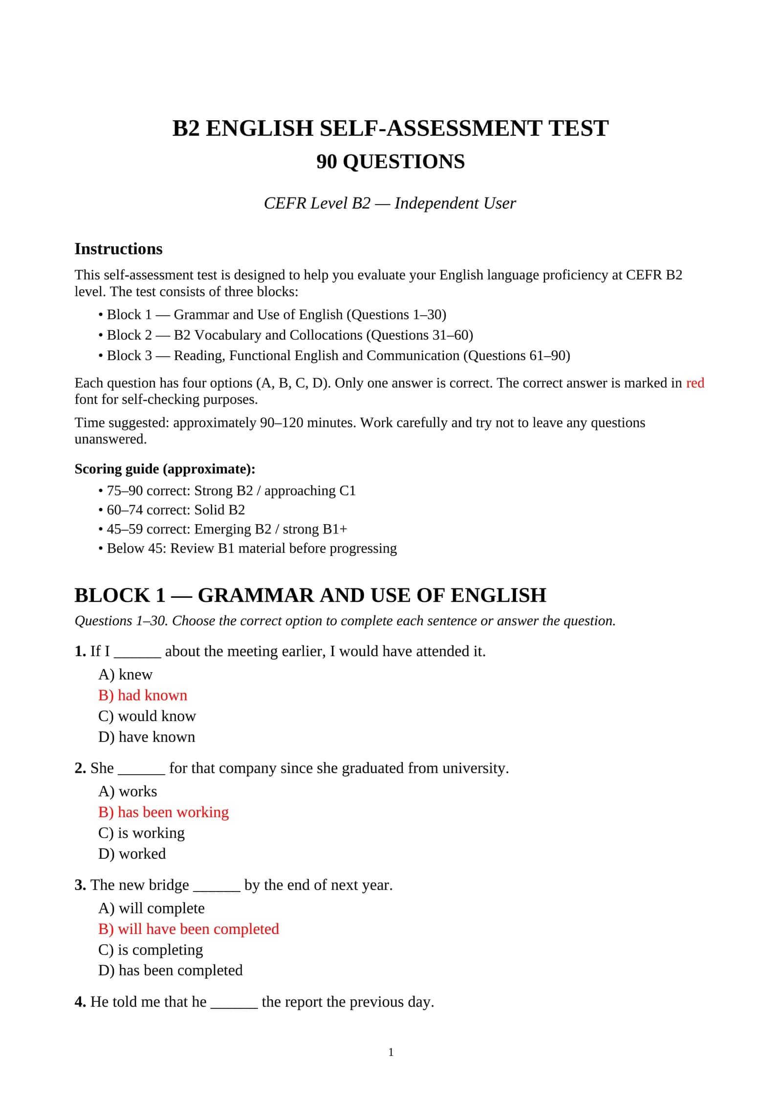 B2 ENGLISH SELF-ASSESSMENT TEST 1