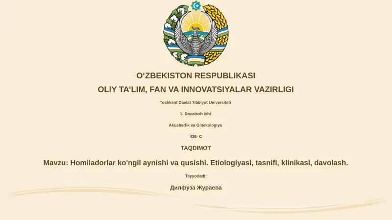 Homiladorlar ko'ngil aynishi va qusishi 1