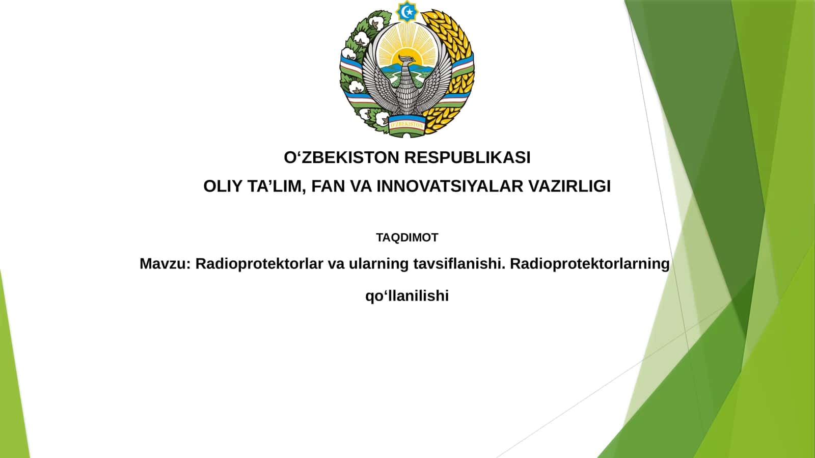 Radioprotektorlar va ularning tavsiflanishi. Radioprotektorlarning qo‘llanilishi 1