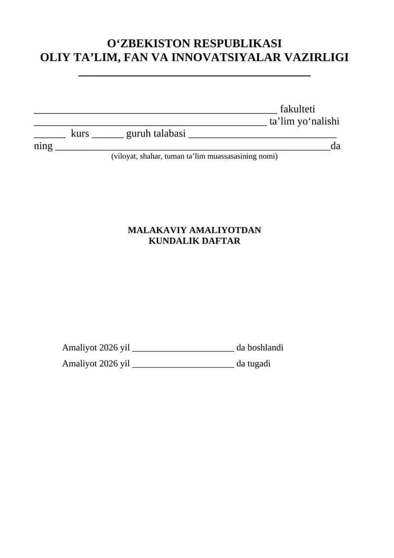 MALAKAVIY AMALIYOTDAN KUNDALIK DAFTAR 1