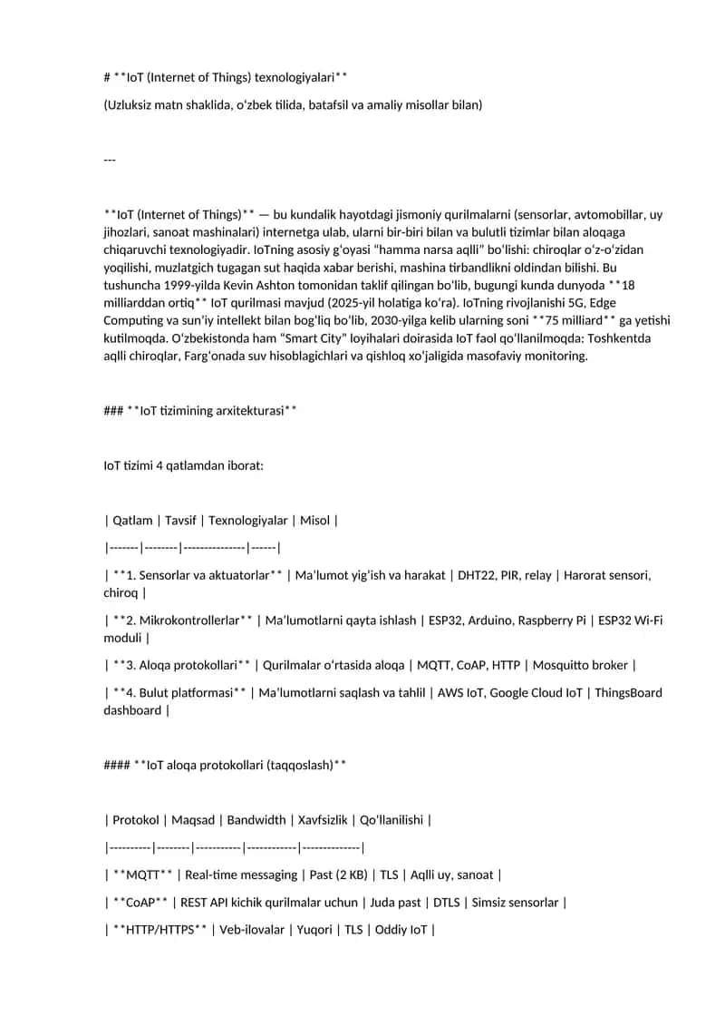 IoT (Internet of Things) texnologiyalari 1