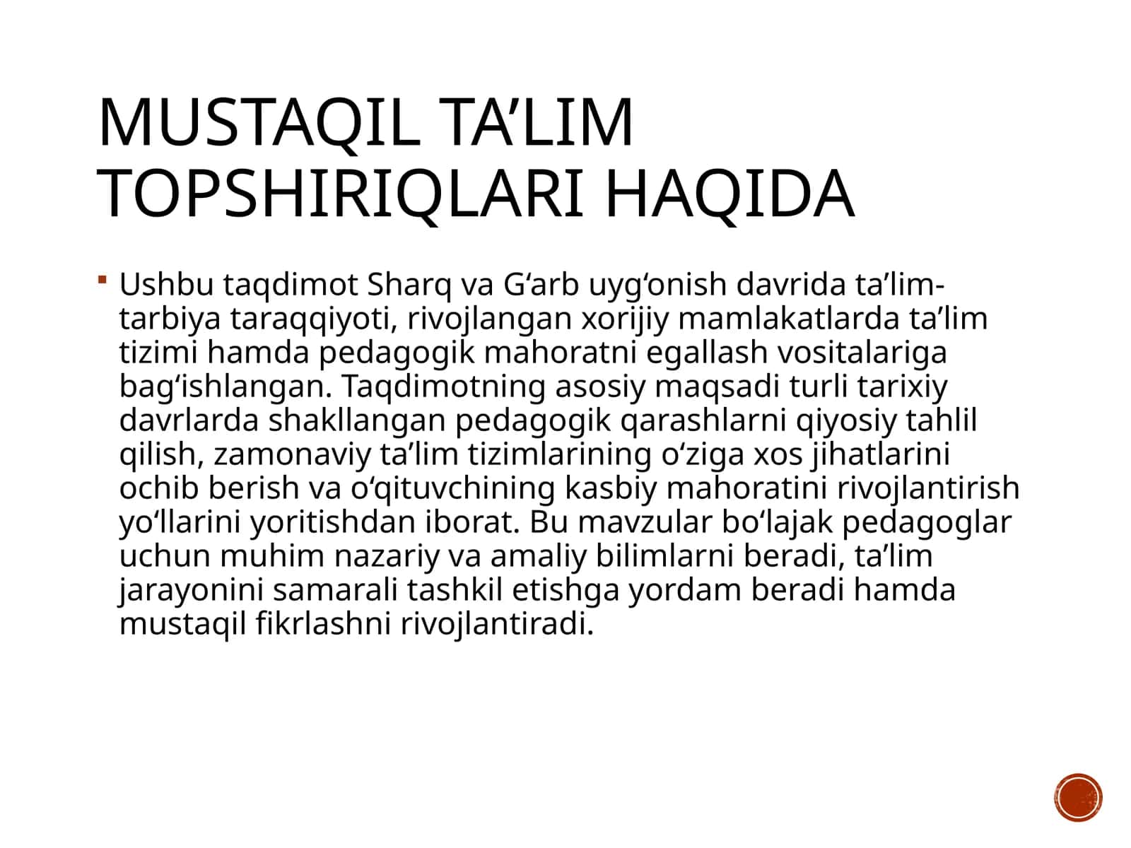 Mustaqil ta'lim topshiriqlari 1