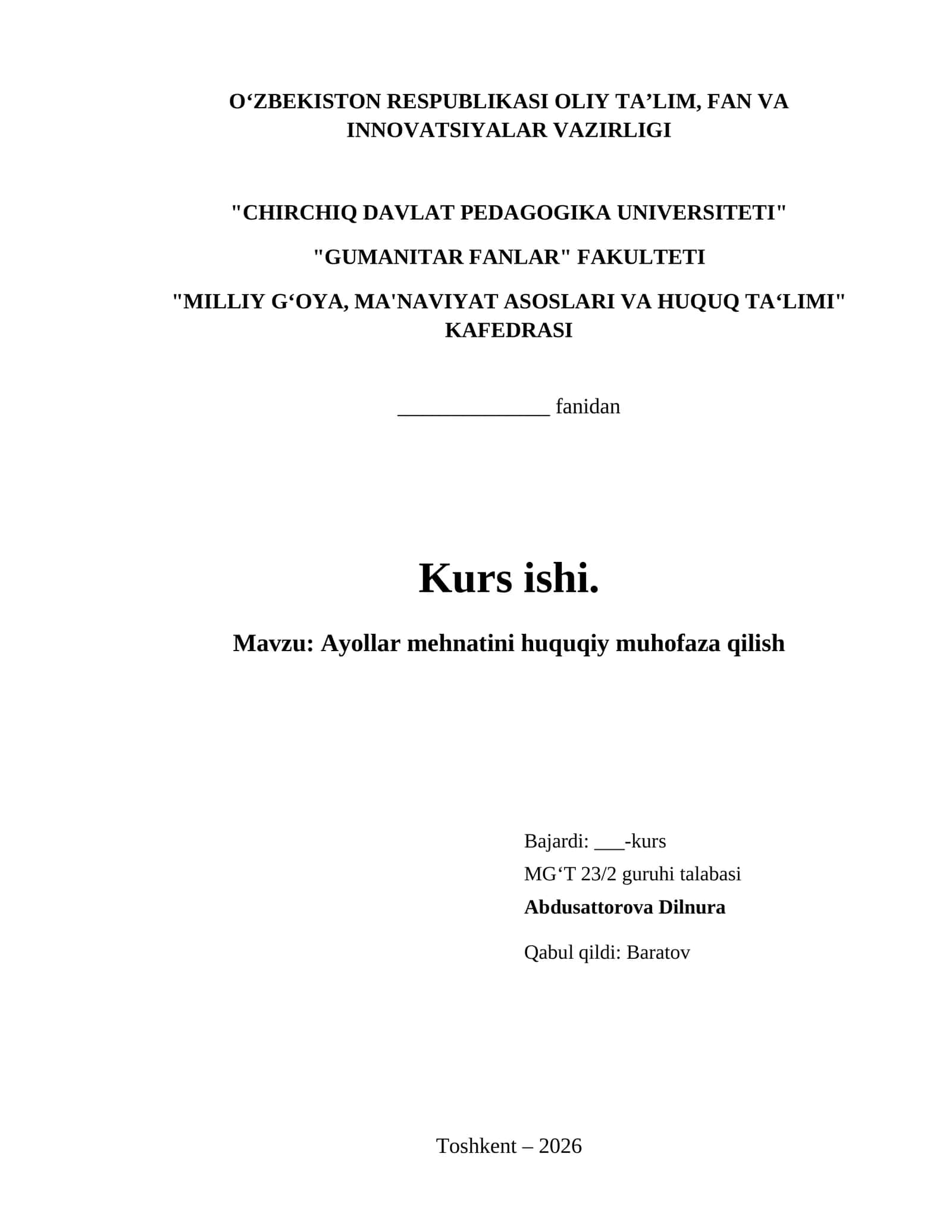 Ayollar mehnatini huquqiy muhofaza qilish 1