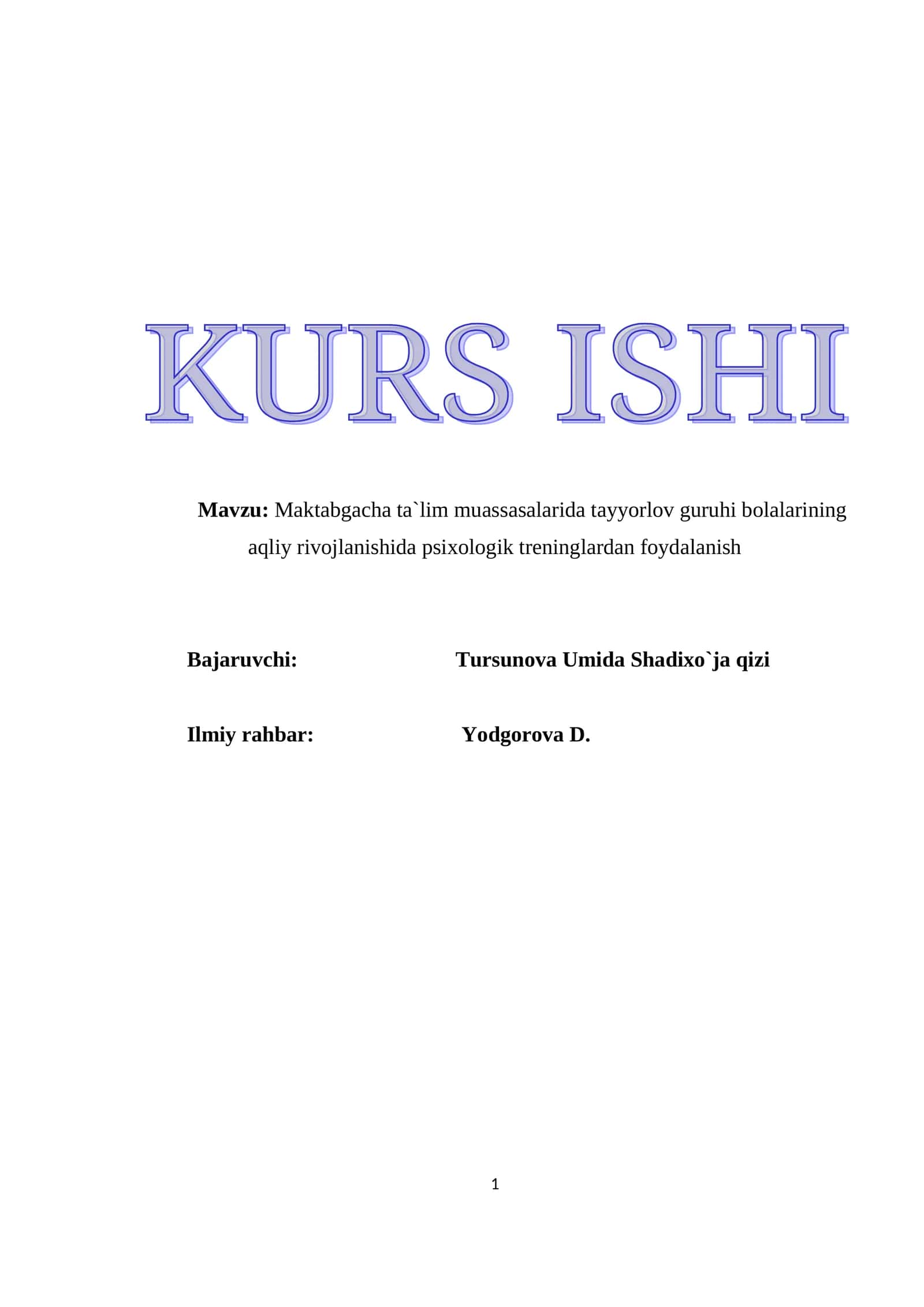 Maktabgacha ta`lim muassasalarida tayyorlov guruhi bolalarining aqliy rivojlanishida psixologik tren 1
