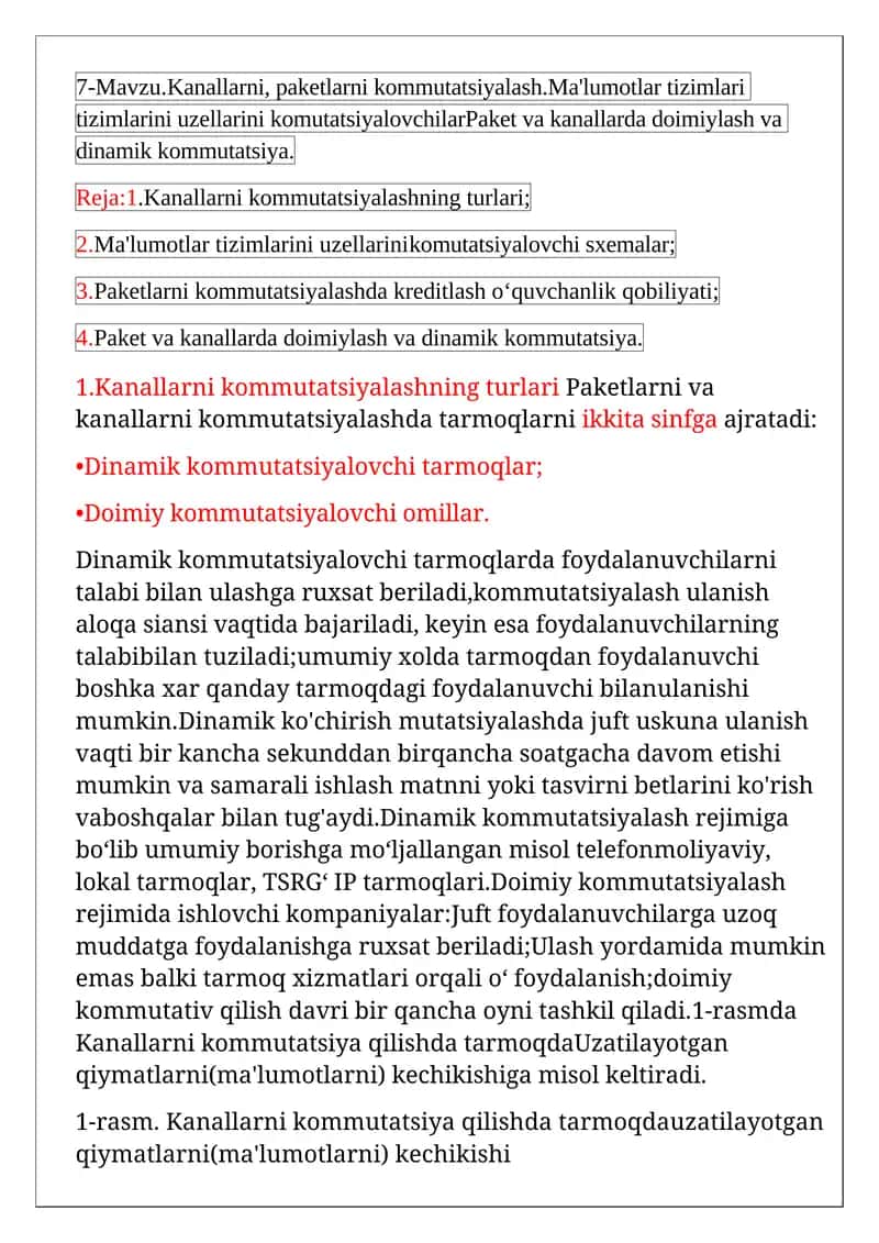Kanallarni, paketlarni kommutatsiyalash 1