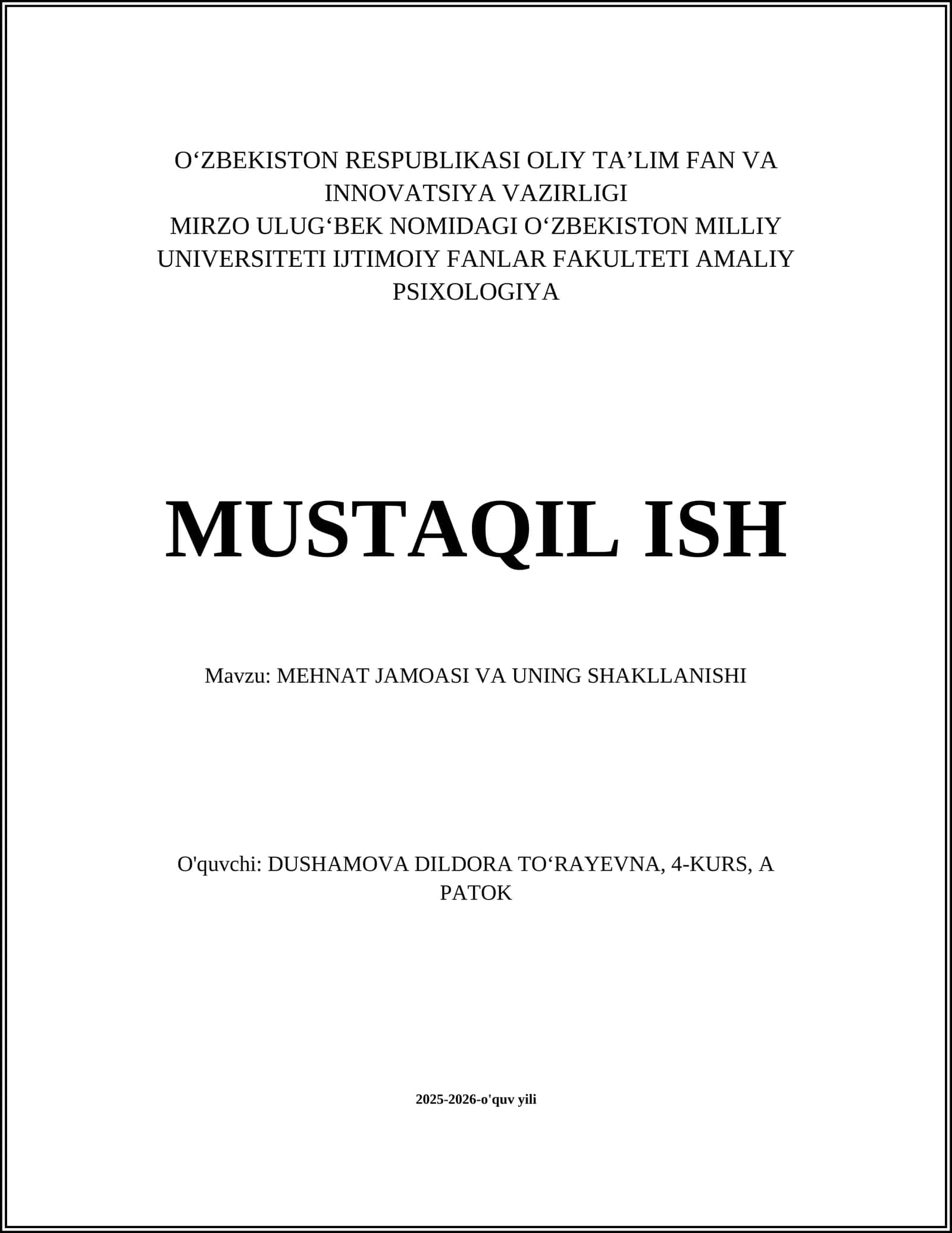 MEHNAT JAMOASI VA UNING SHAKLLANISHI 1