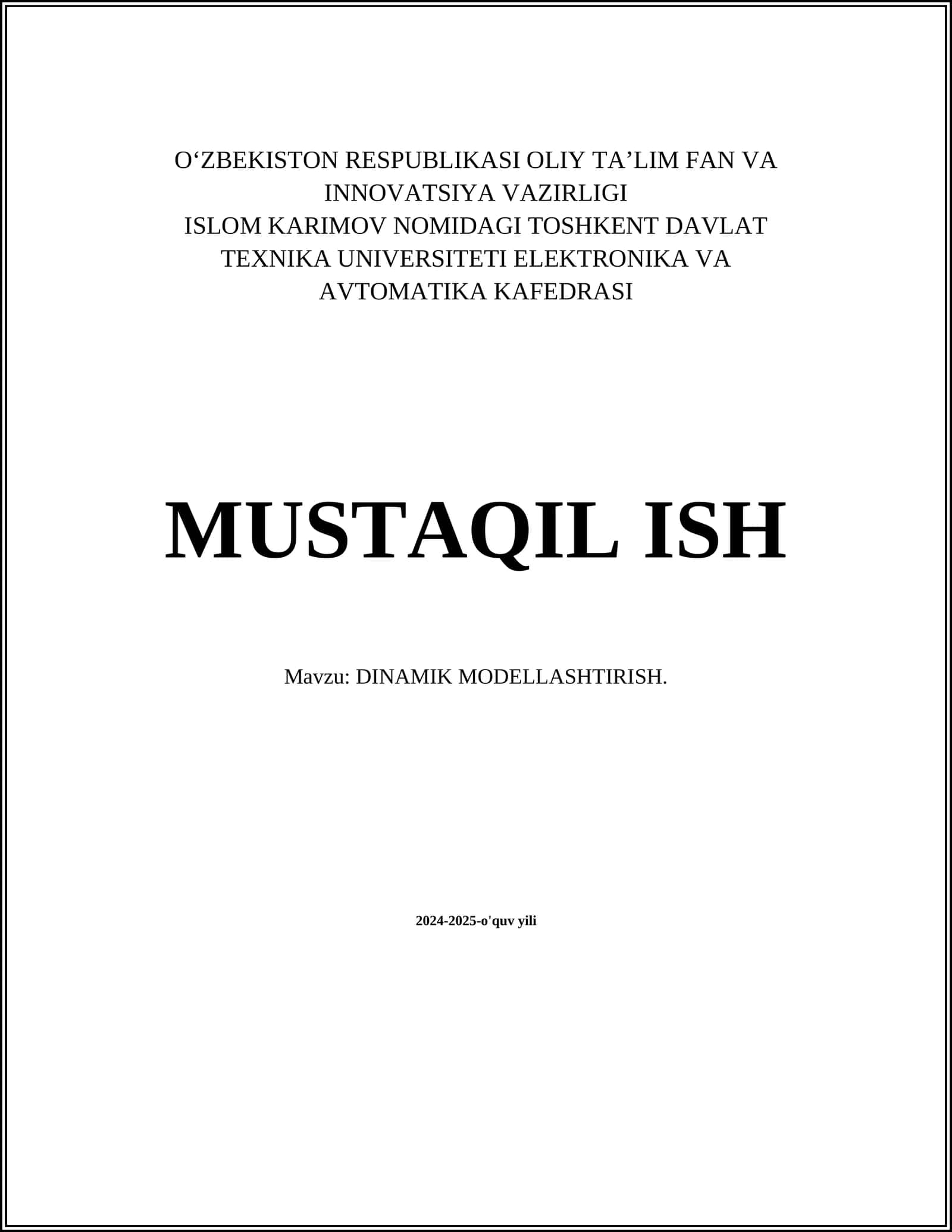 DINAMIK MODELLASHTIRISH 1