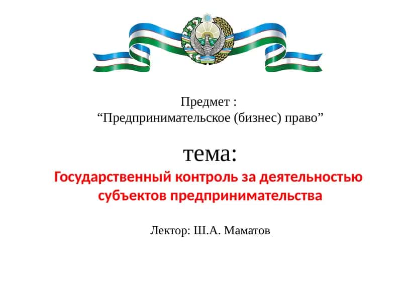 Государственный контроль за деятельностью субъектов предпринимательства 1
