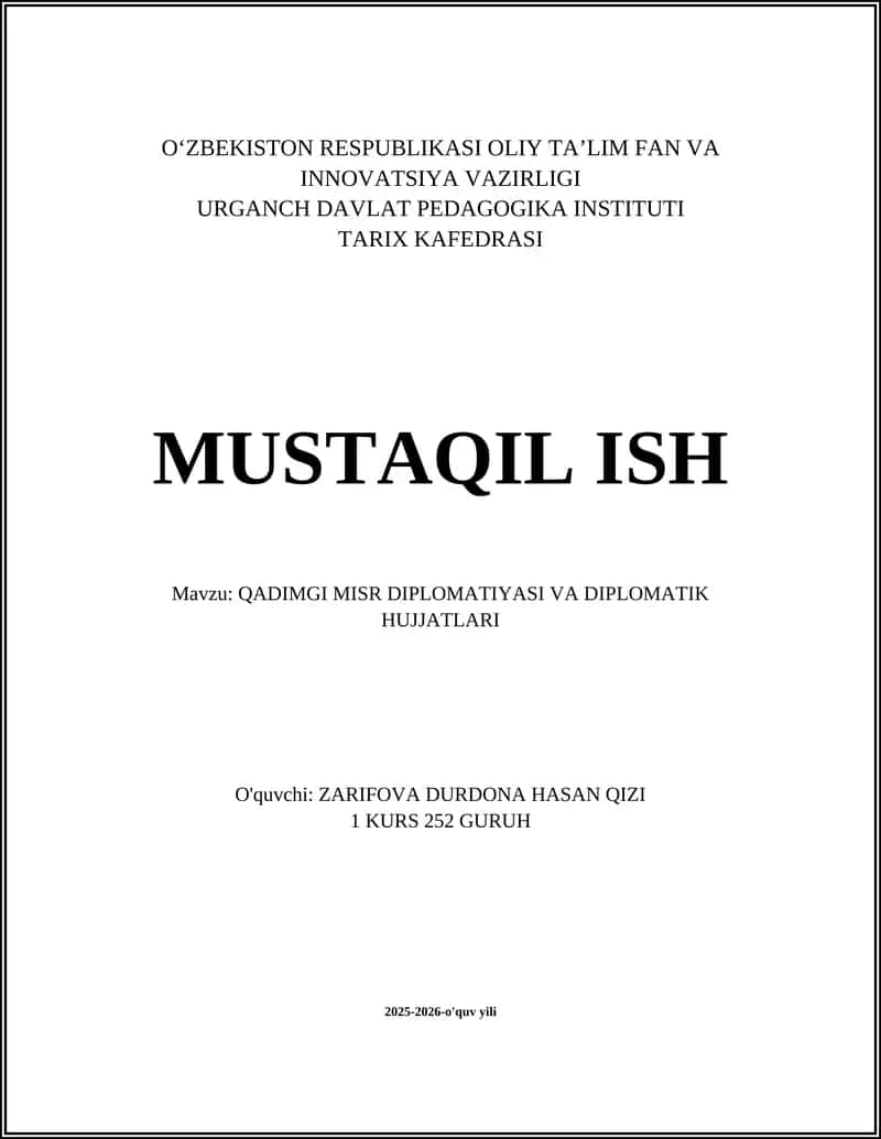 QADIMGI MISR DIPLOMATIYASI VA DIPLOMATIK HUJJATLARI 1