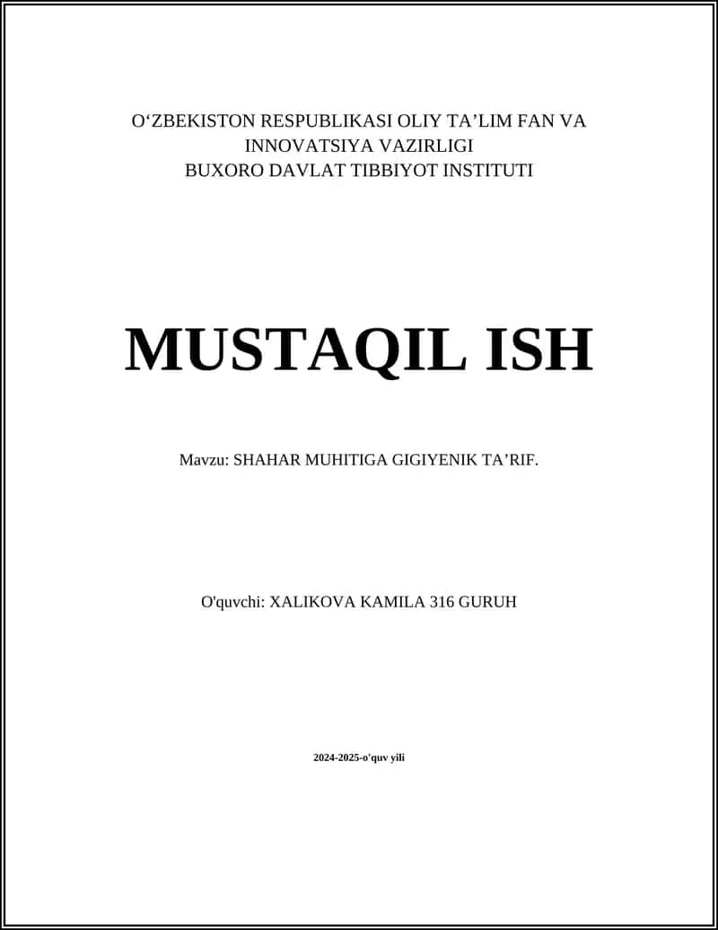 SHAHAR MUHITIGA GIGIYENIK TA’RIF 1