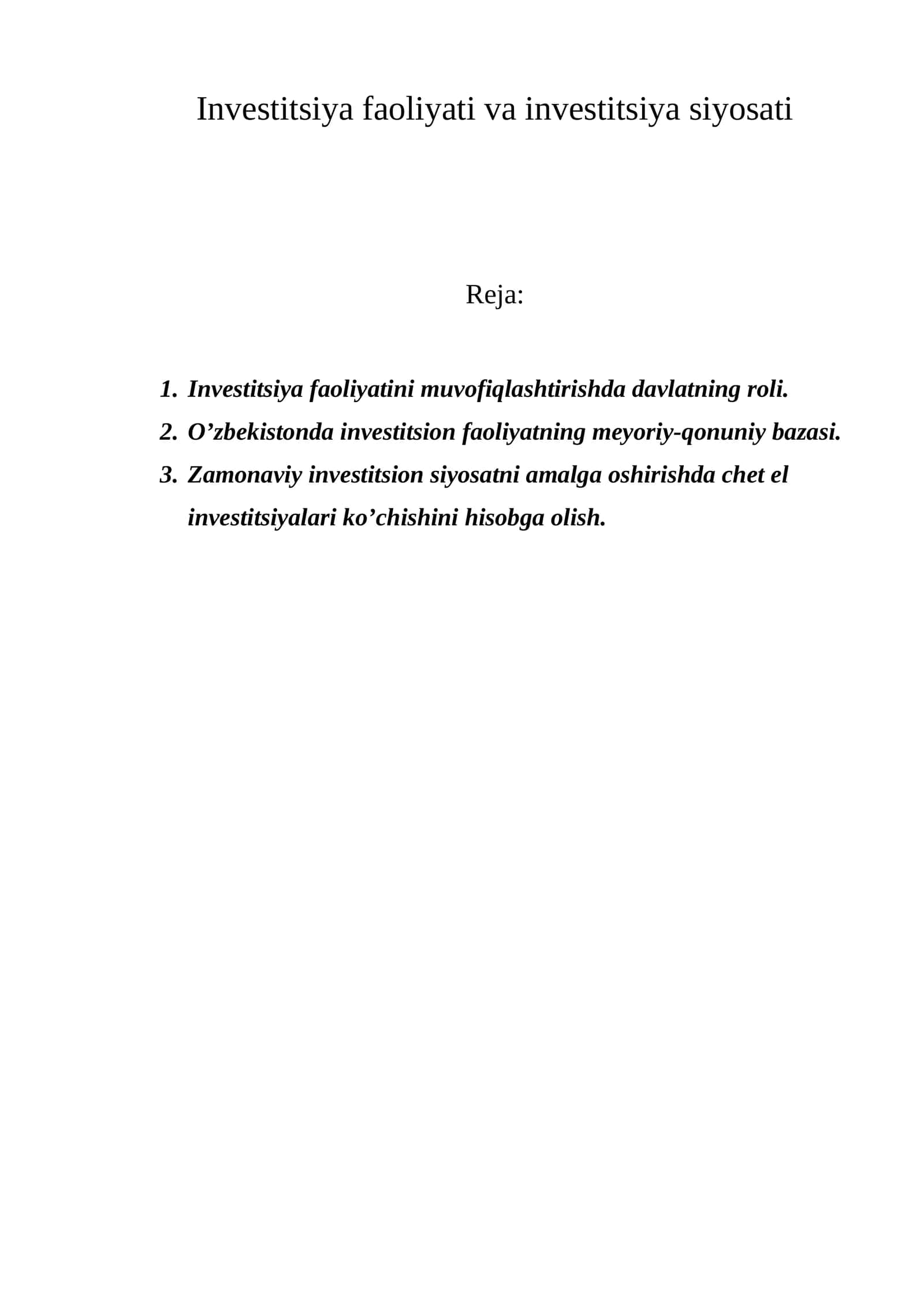 Invеstitsiya faоliyati va invеstitsiya siyosati 1