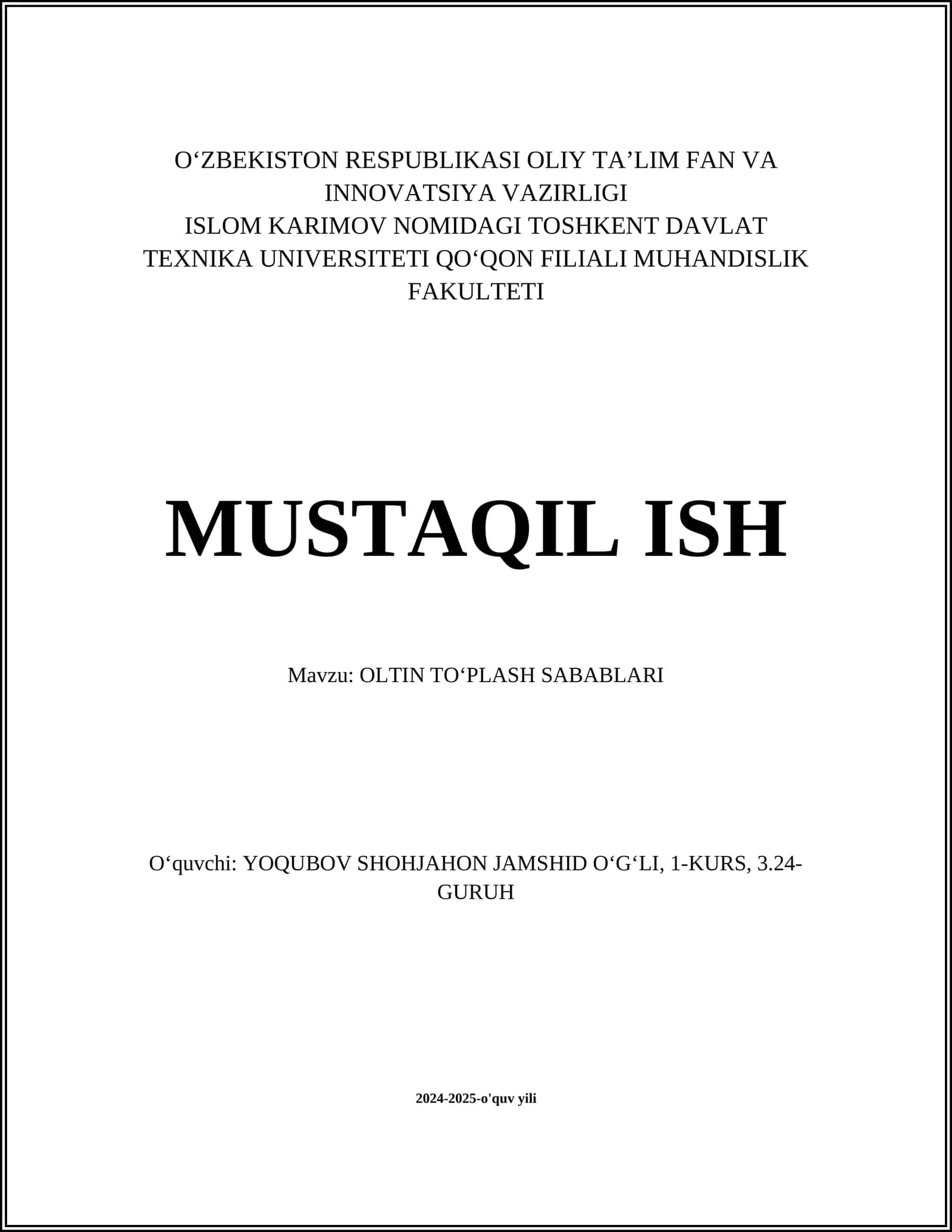 OLTIN TOʻPLASH SABABLARI 1