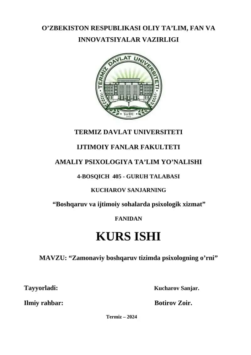 “Zamonaviy boshqaruv tizimda psixologning o’rni” 1