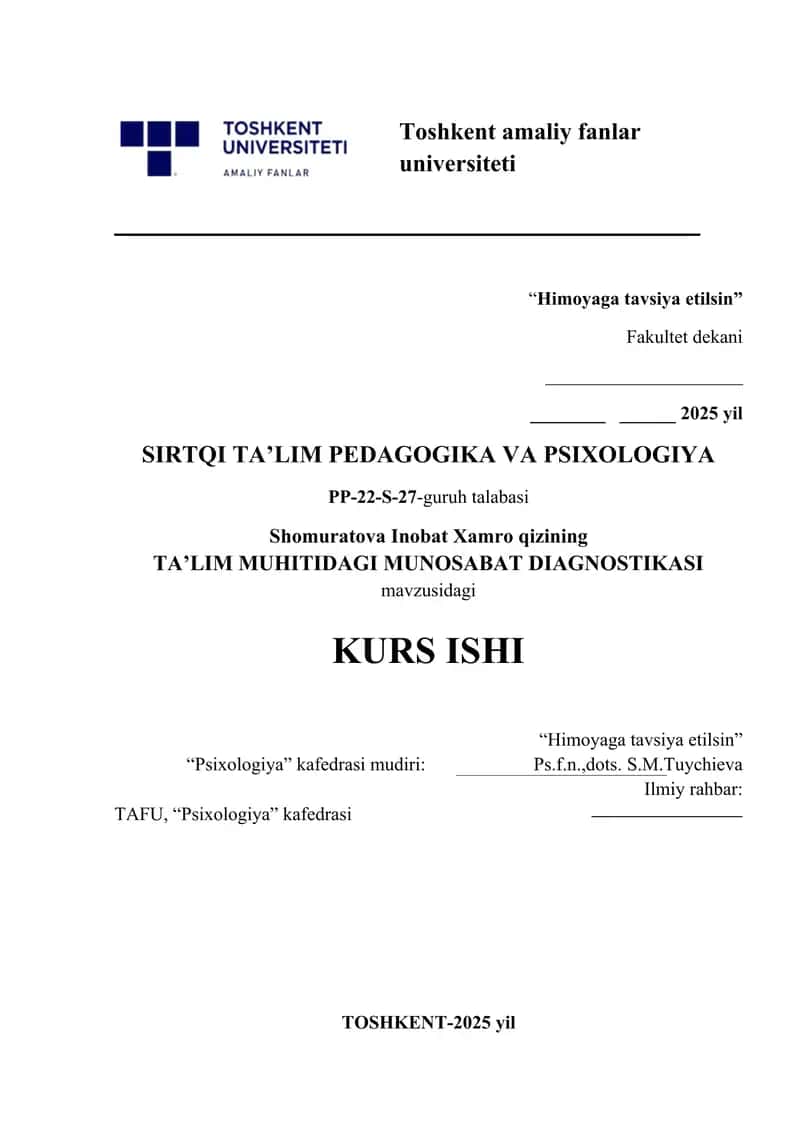 TA’LIM MUHITIDAGI MUNOSABAT DIAGNOSTIKASI 1