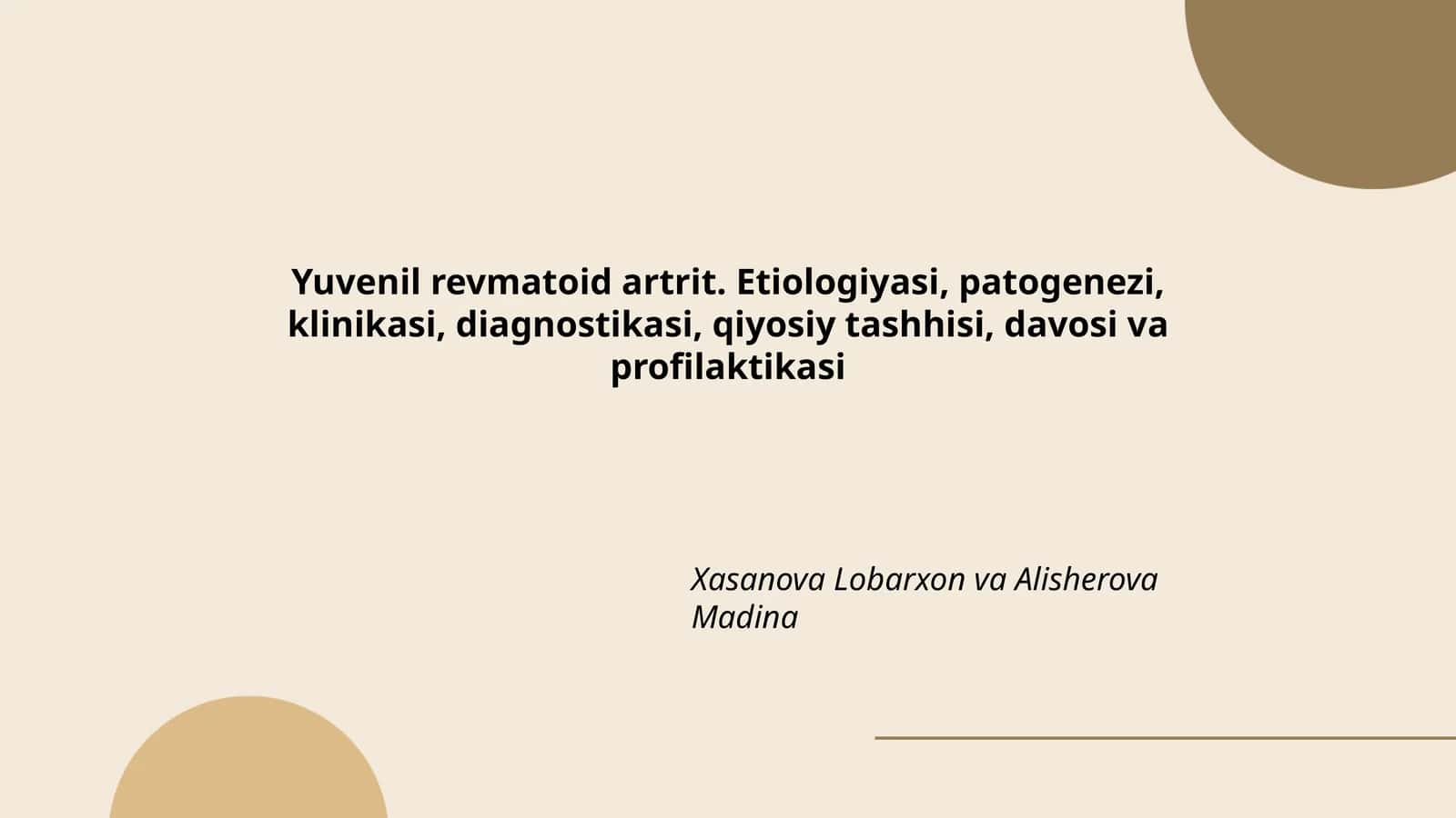 Yuvenil revmatoid artritning taʼrif va epidemiologiyasi 1