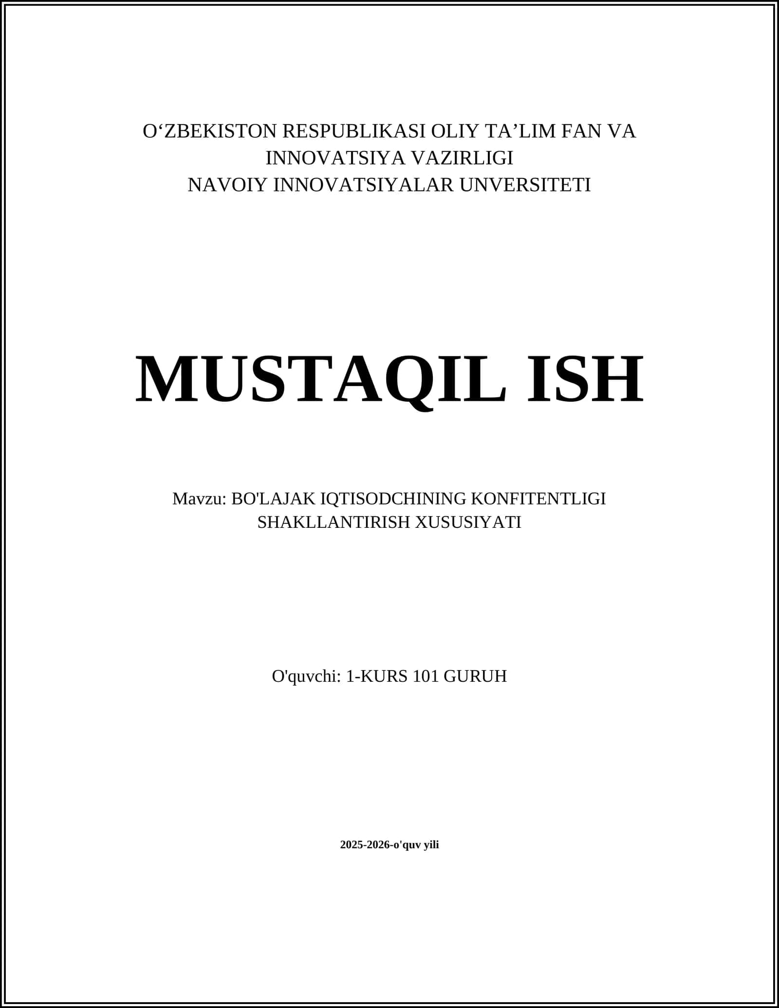 BO'LAJAK IQTISODCHINING KONFITENTLIGI SHAKLLANTIRISH XUSUSIYATI 1
