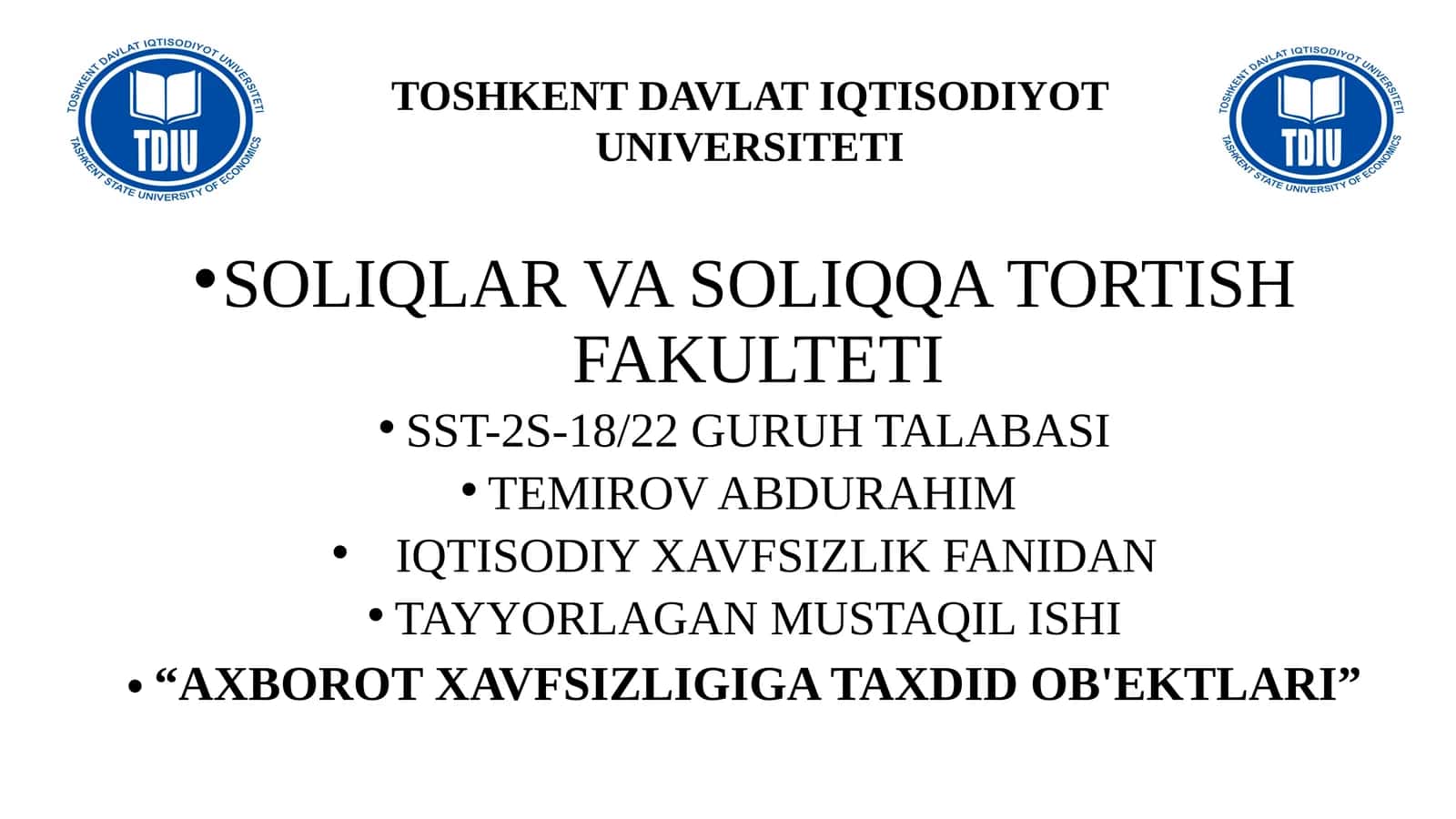 AXBOROT XAVFSIZLIGIGA TAXDID OB'EKTLARI 1