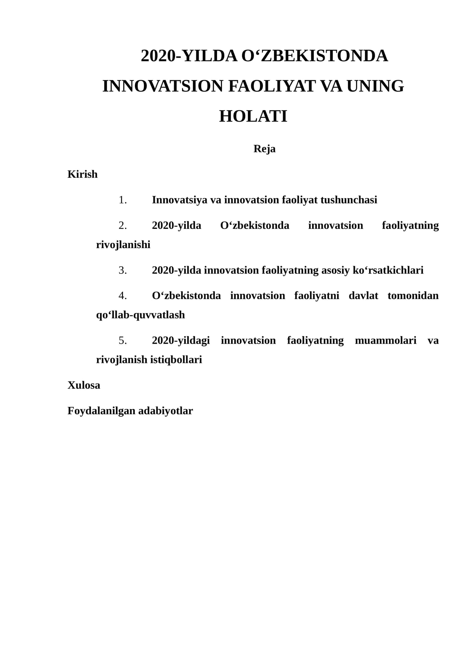 O‘zbekistonda innovatsion faoliyatning rivojlanishi 1