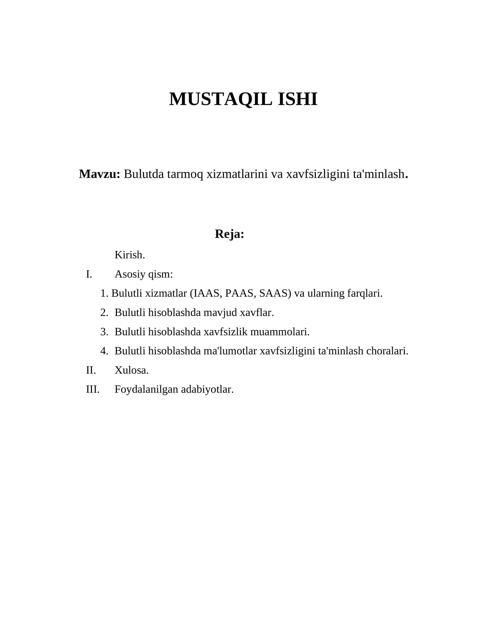 Bulutda tarmoq xizmatlarini va xavfsizligini ta'minlash. 1