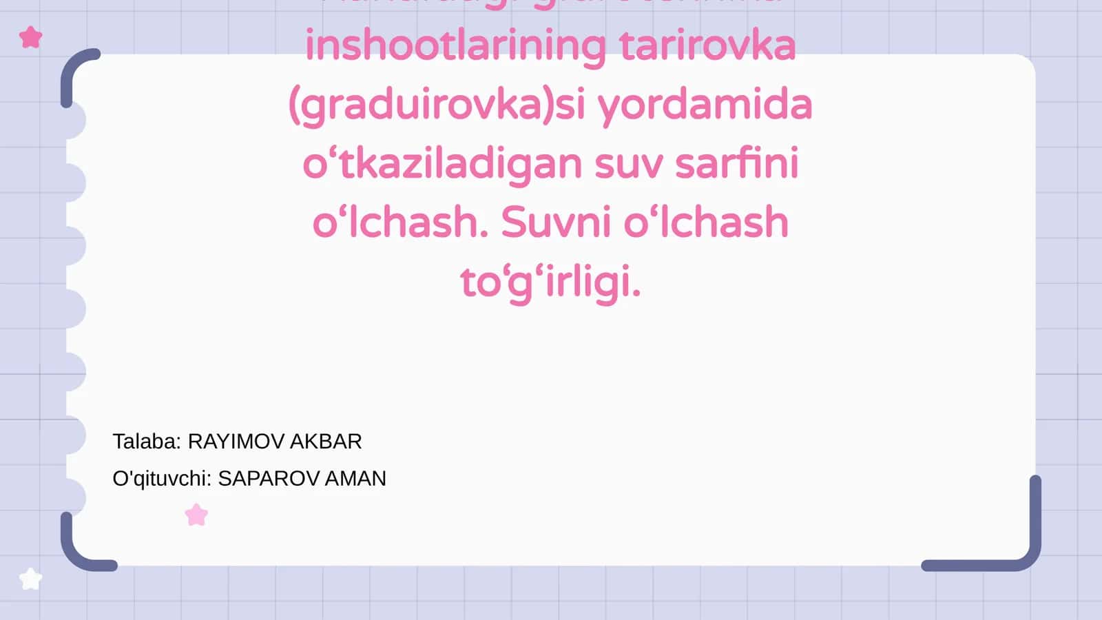 Kanaldagi gidrotexnika inshootlarining tarirovka 1