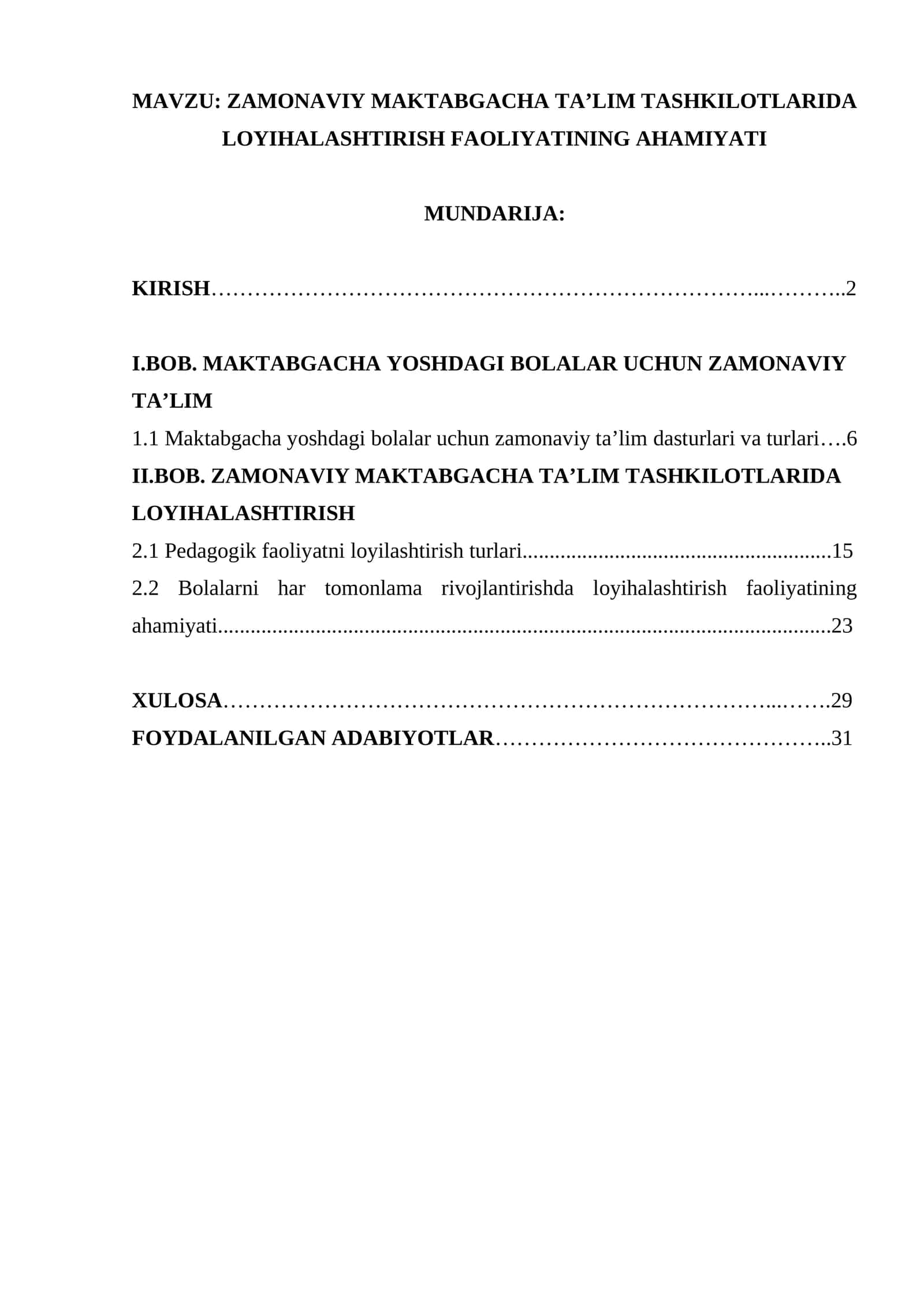ZAMONAVIY MAKTABGACHA TA’LIM TASHKILOTLARIDA LOYIHALASHTIRISH FAOLIYATINING AHAMIYATI 1