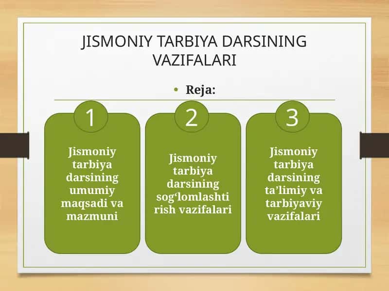 JISMONIY TARBIYA DARSINING VAZIFALARI 1