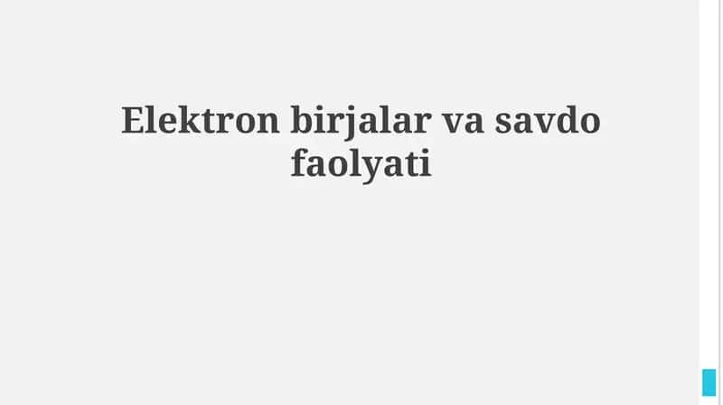 Elektron birjalar va savdo faolyati 1