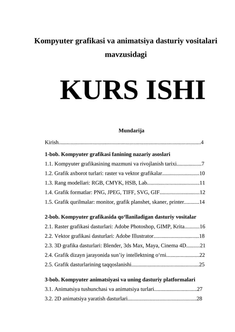 Kompyuter grafikasi va animatsiya dasturiy vositalari 1