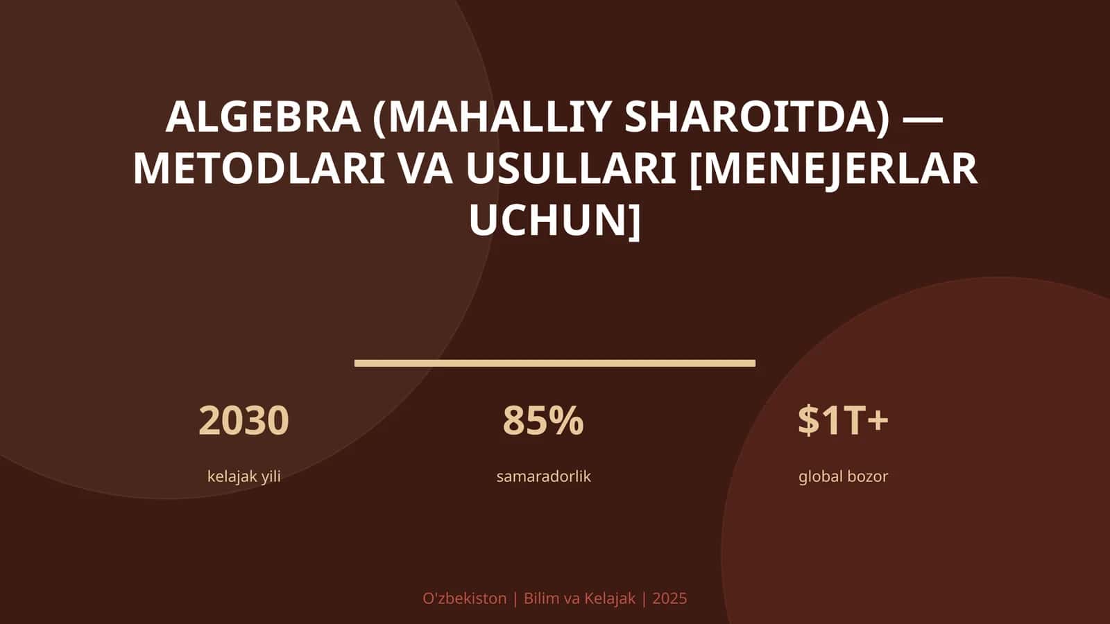 Algebra (mahalliy sharoitda) — metodlari va usullari [menejerlar uchun] 1