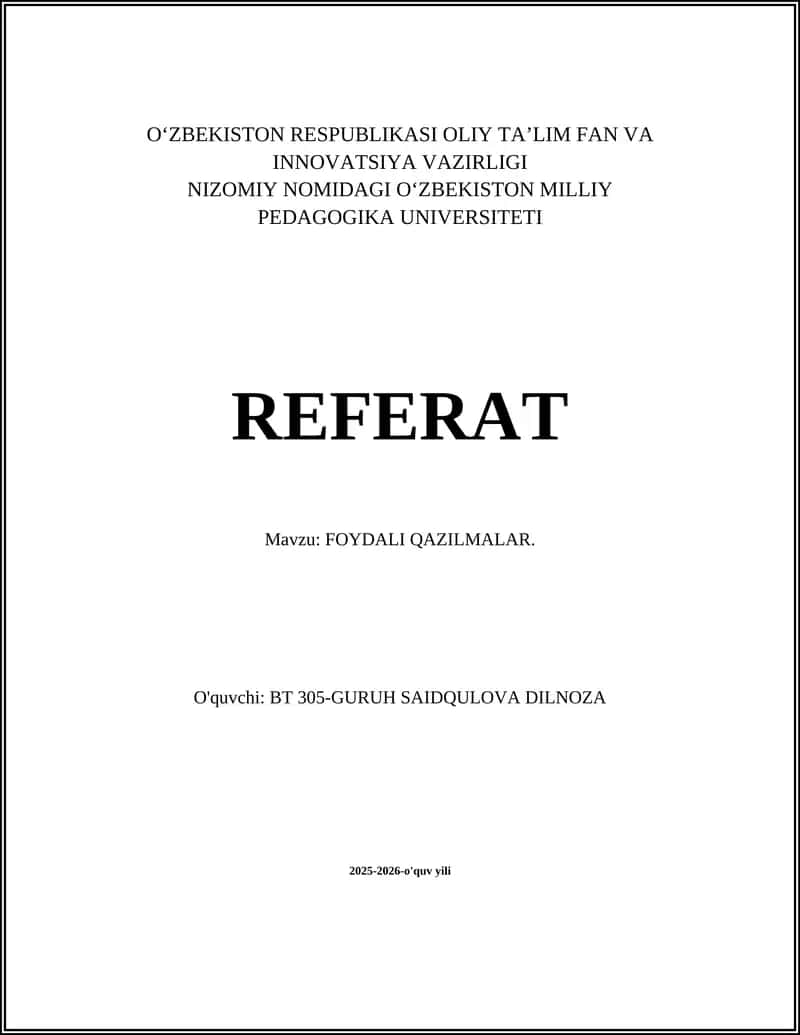 FOYDALI QAZILMALAR 1